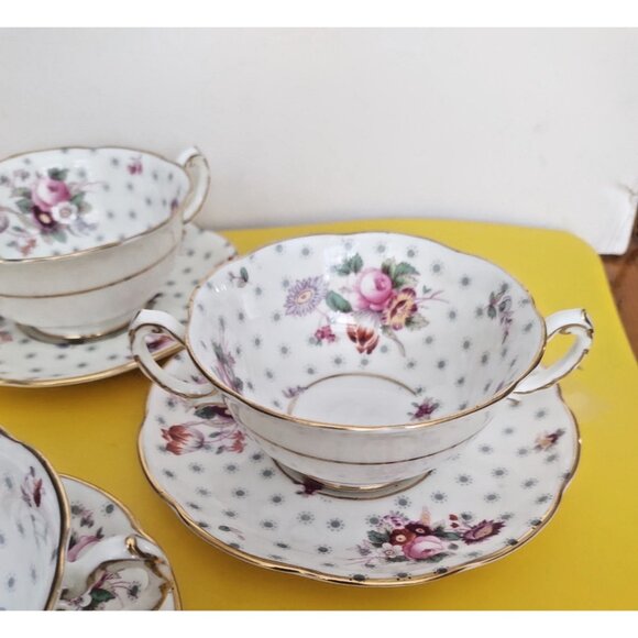 Swansea England Bone China  Two Handled Soup Bowls & Saucer sets(4)  Midsummer - Picture 6 of 15